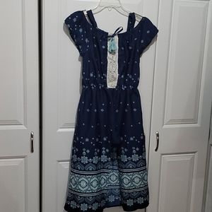 Girls Navy Blue Printed Romper